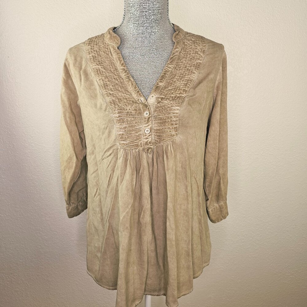 Vintage Goa Boho  Blouse   Earth Tone 3/4 Sleeve Top
